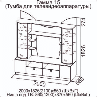 Стенка с тумбой для ТВ «Гамма-15» Венге/Дуб млечный размеры