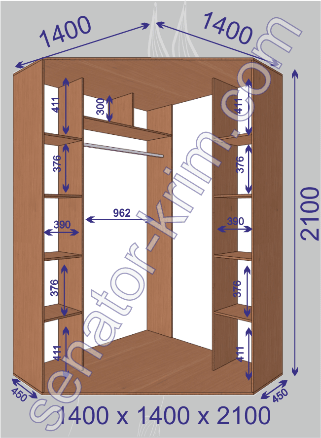 Угловой шкаф-купе «Сенатор» 1400х1400х2100 (450) мм
